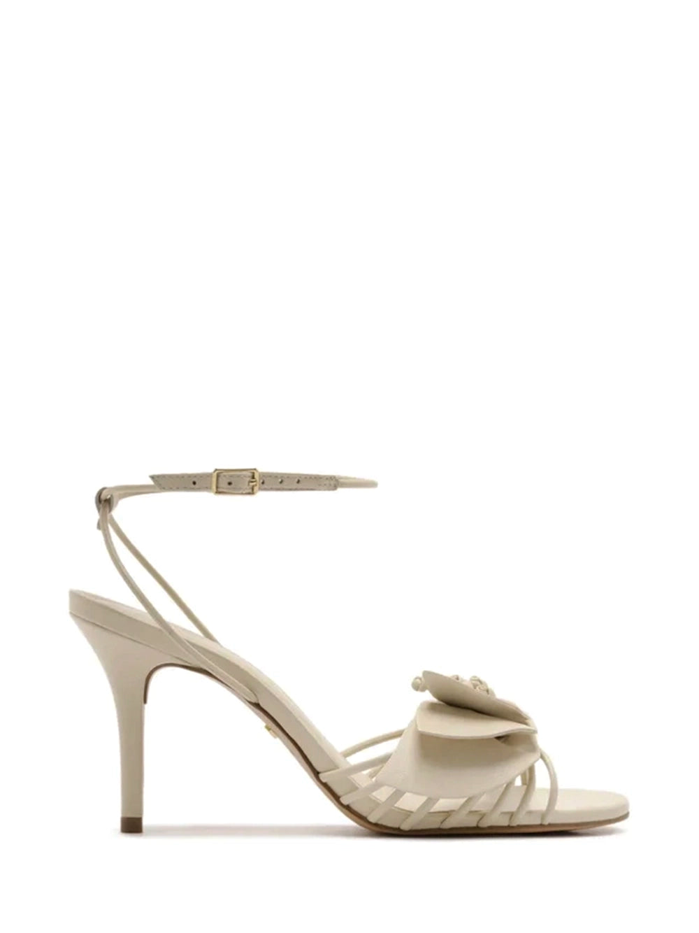 Sandalo in Pelle Off-White e Fiore