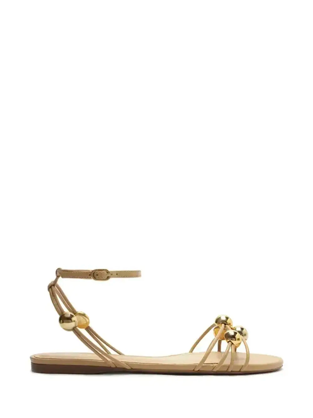 Sandalo in pelle beige e cinturini con perline