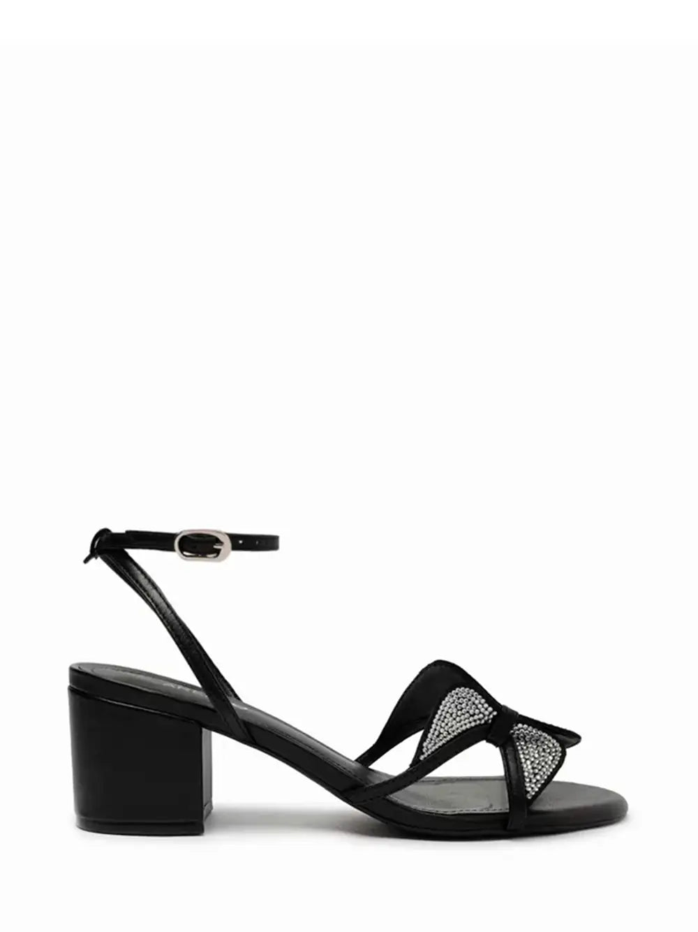 Sandalo Arezzo Nero in Pelle con Dettaglio Cristalli