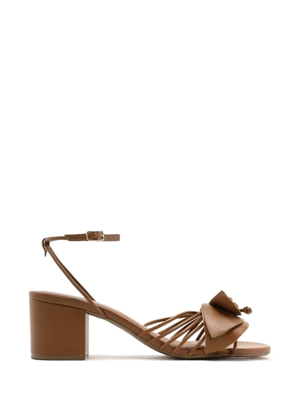 Sandalo in pelle marrone e fiore