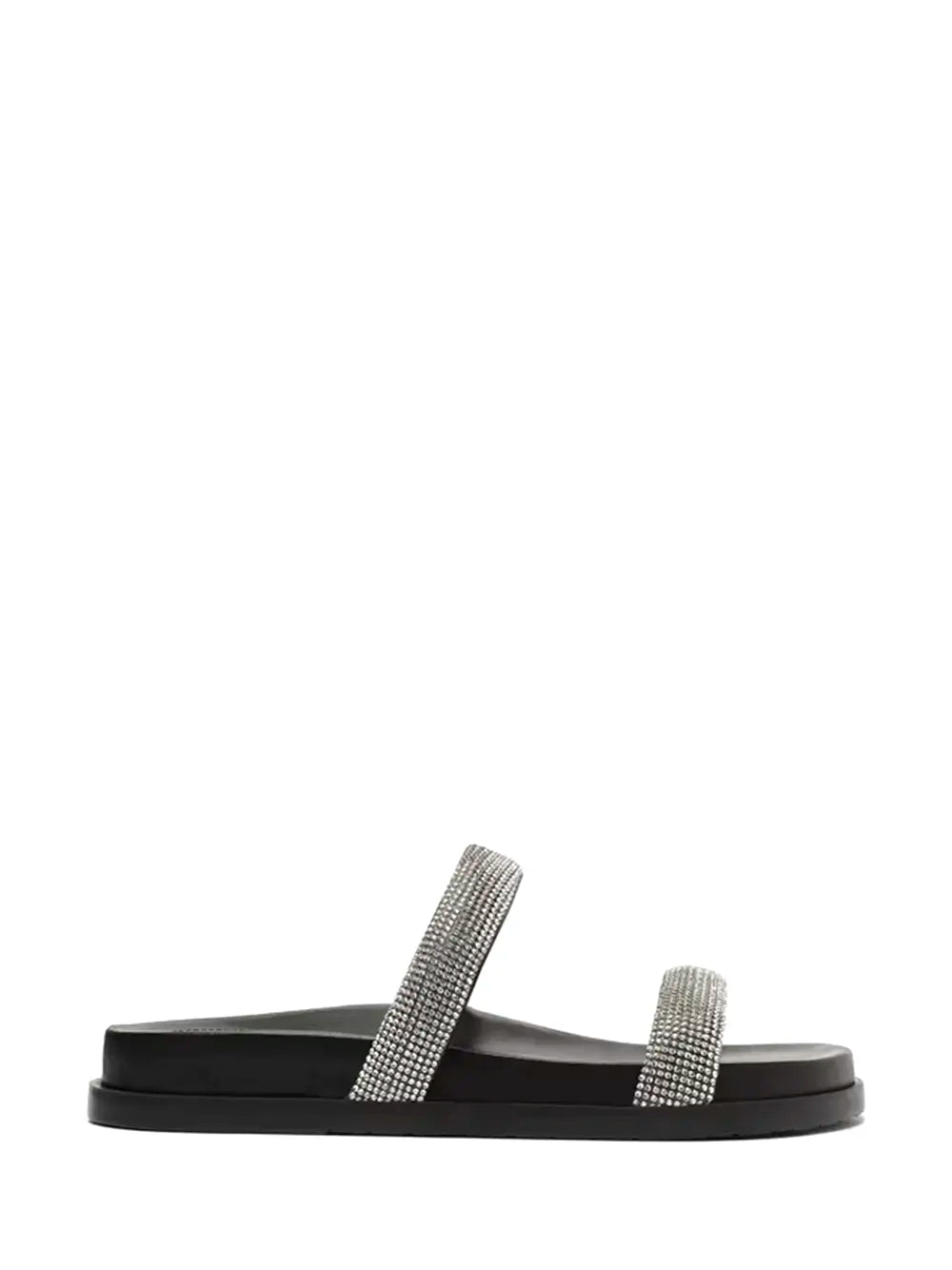 Sandalo Basso Arezzo Nero in Pelle e Fasce con Strass