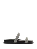 Sandalo Basso Arezzo Nero in Pelle e Fasce con Strass
