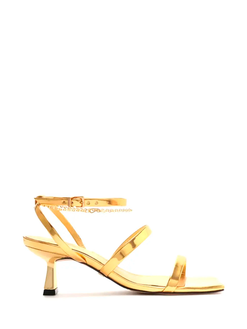 Arezzo Gold Leather Strappy Chain Sandals