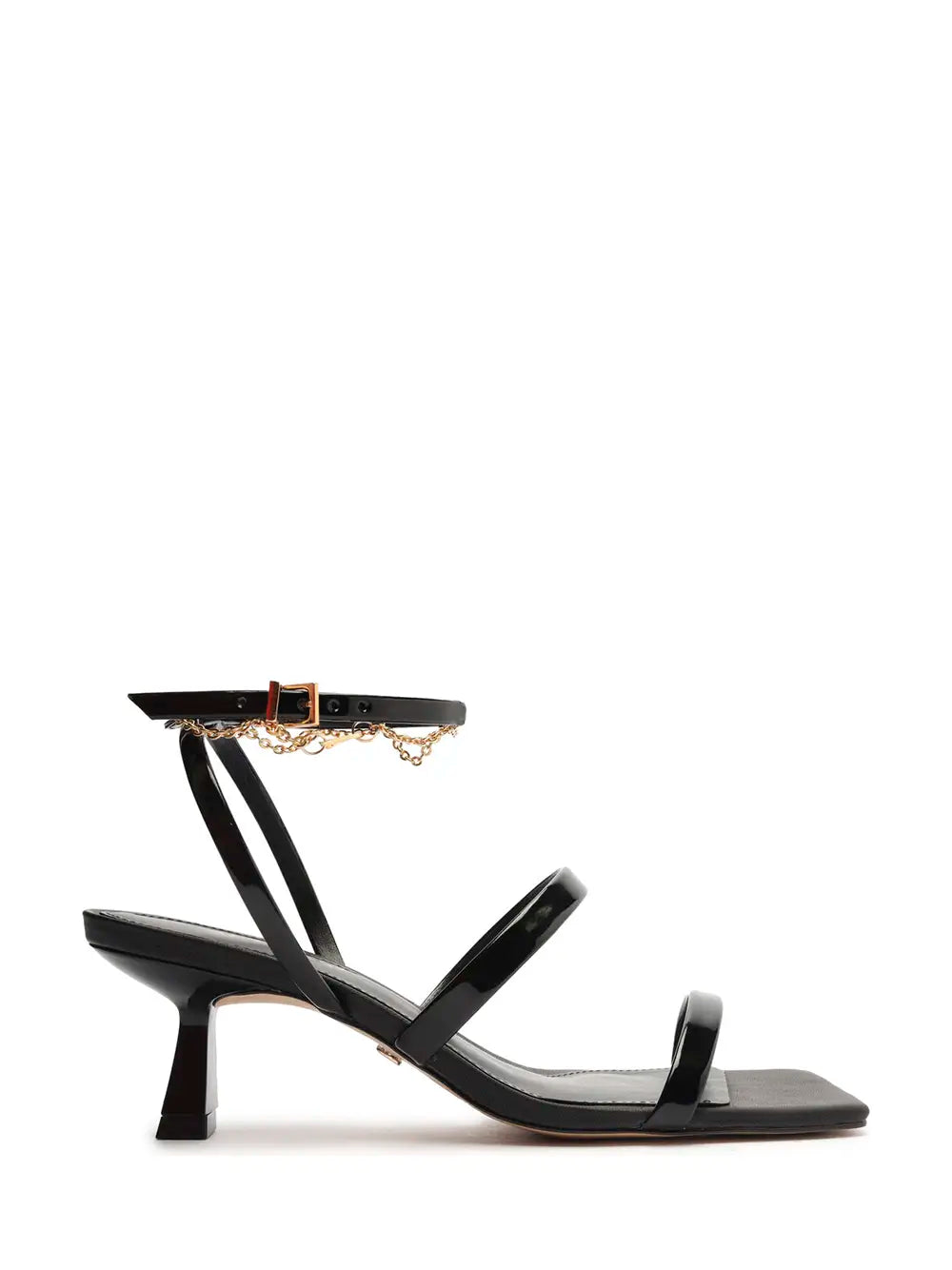 Sandalo Arezzo Nero in Pelle con Catena Dorata