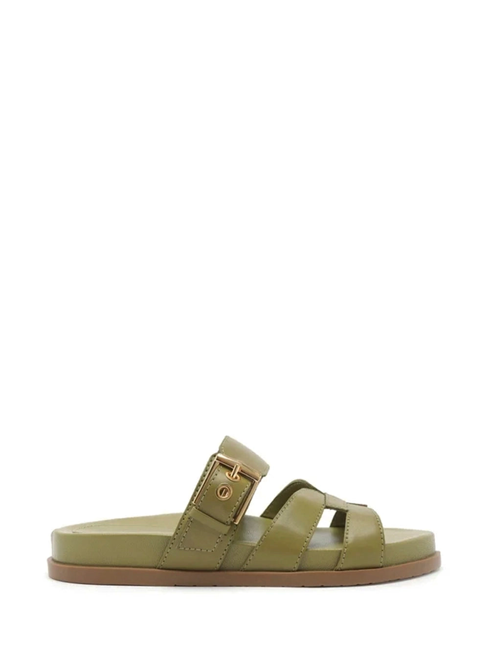 Sandalo in pelle verde e fibbie