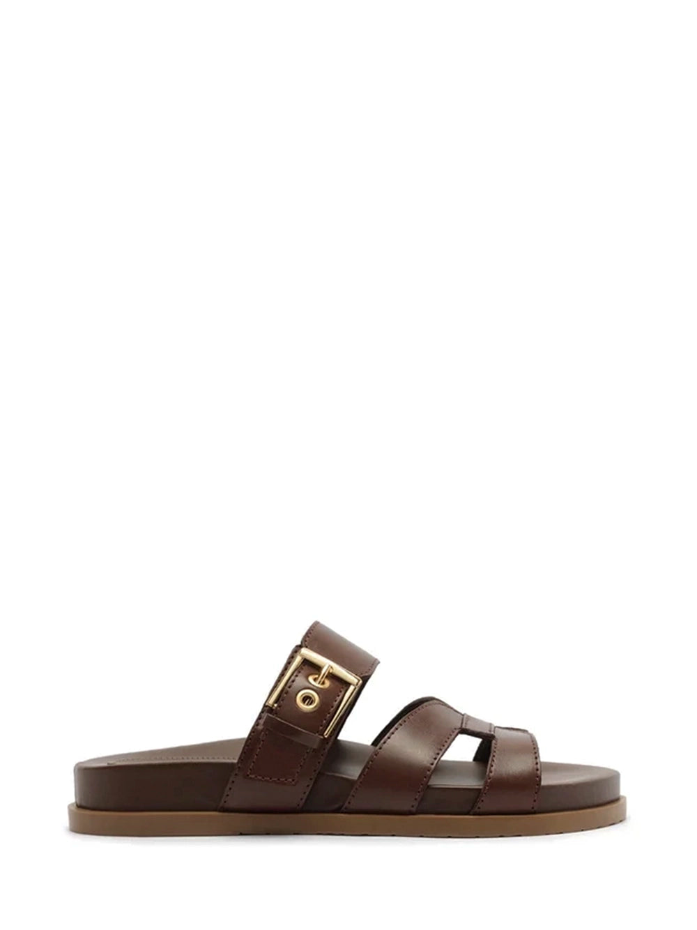 Sandalo in Pelle Marrone Fascia Intagliata Fibbia