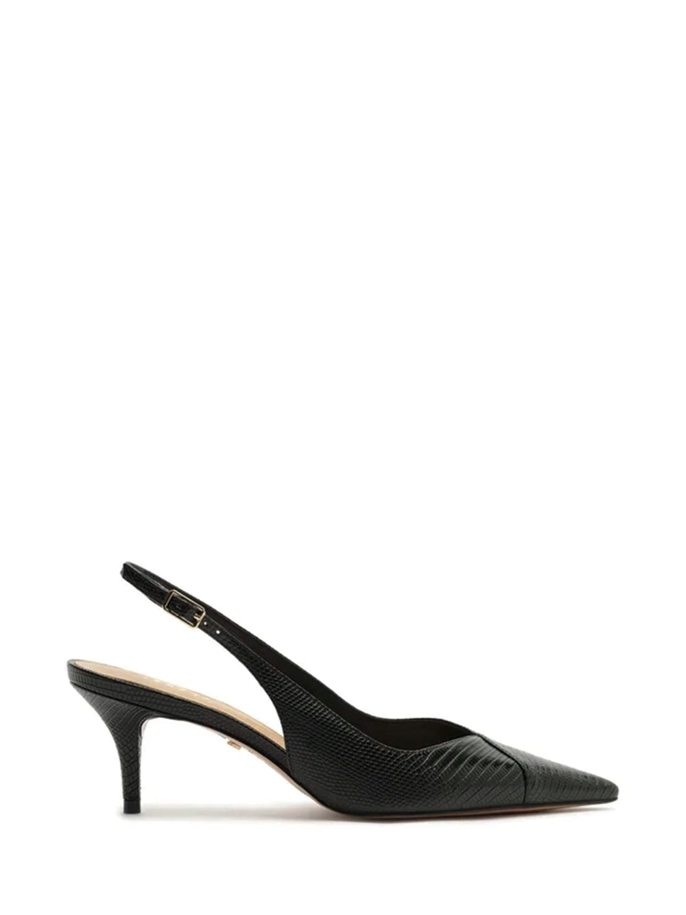 Décolleté nere in pelle con tacco kitten slingback