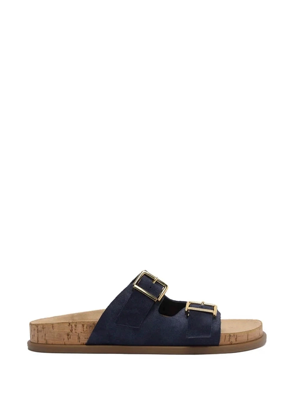 Sandalo in camoscio blu e suola in sughero