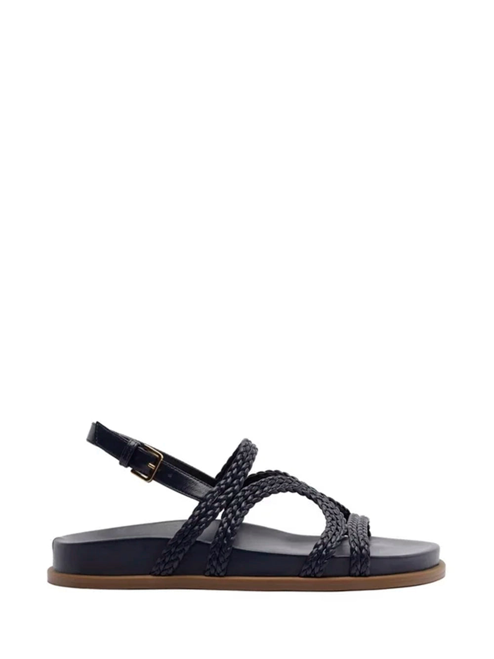 Sandalo in Pelle Blu e Fascette Intrecciate