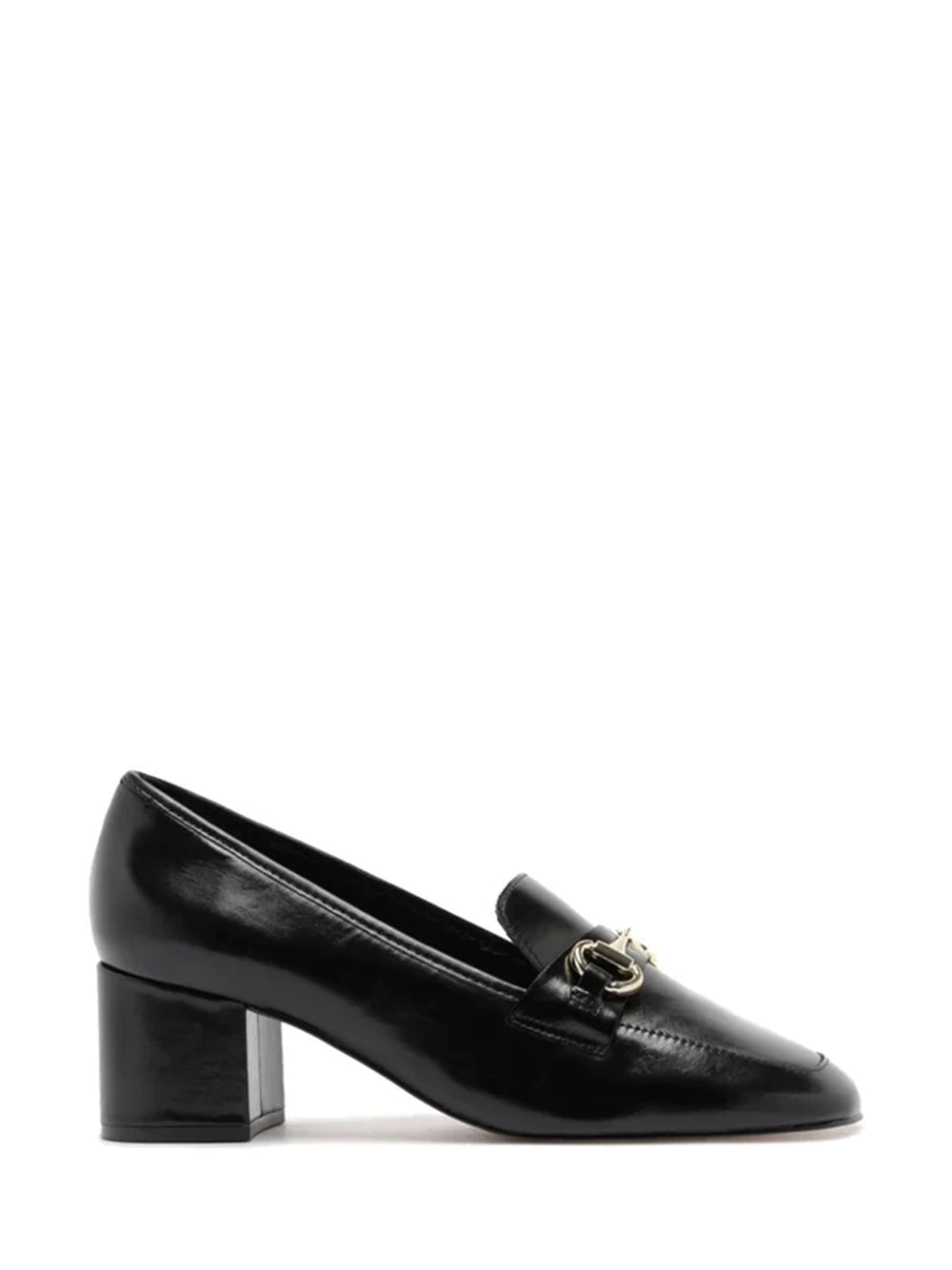Loafer Arezzo Preto em Pele e Salto Bloco