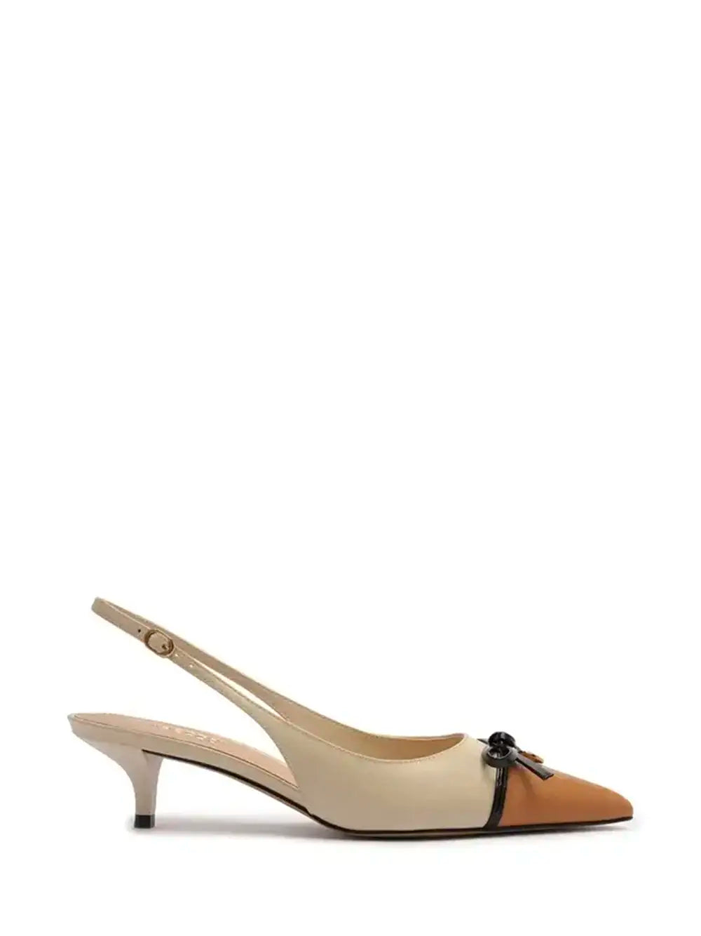 Décolleté in Pelle Beige e Punta Marrone