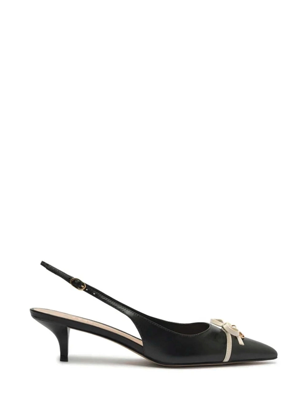 Décolleté slingback in pelle nera con tacco basso