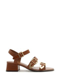 Sandali in pelle marrone e fasce