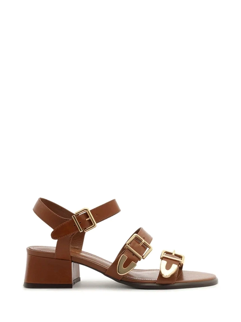 Sandali in pelle marrone e fasce
