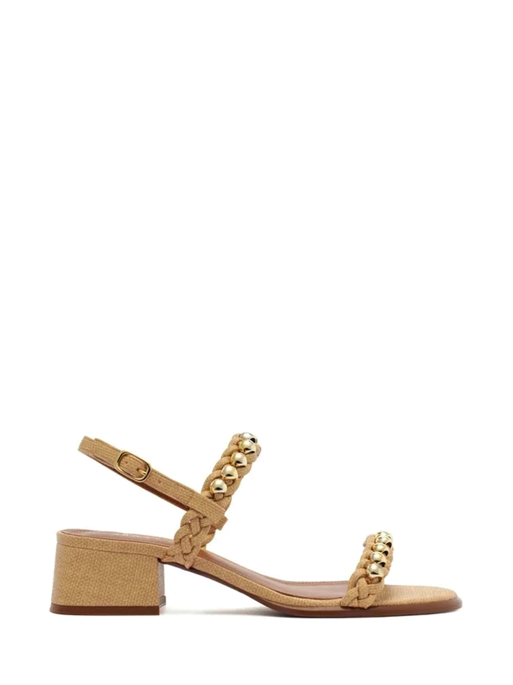 Sandália Beige Ráfia Esferas Metálicas