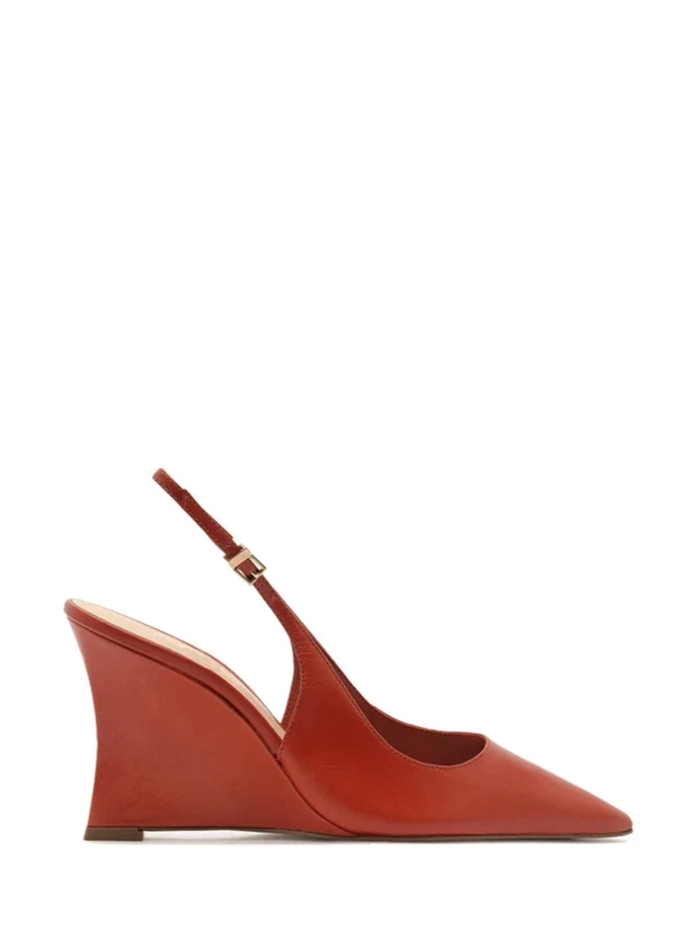 Décolleté in pelle marrone con zeppa