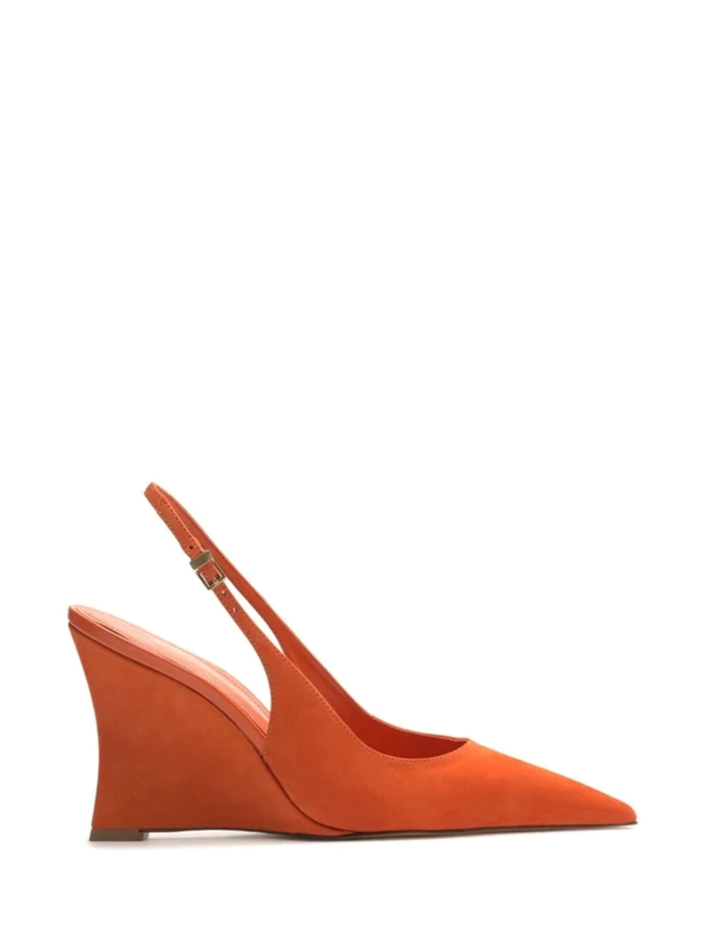 Decolté in camoscio arancione con zeppa