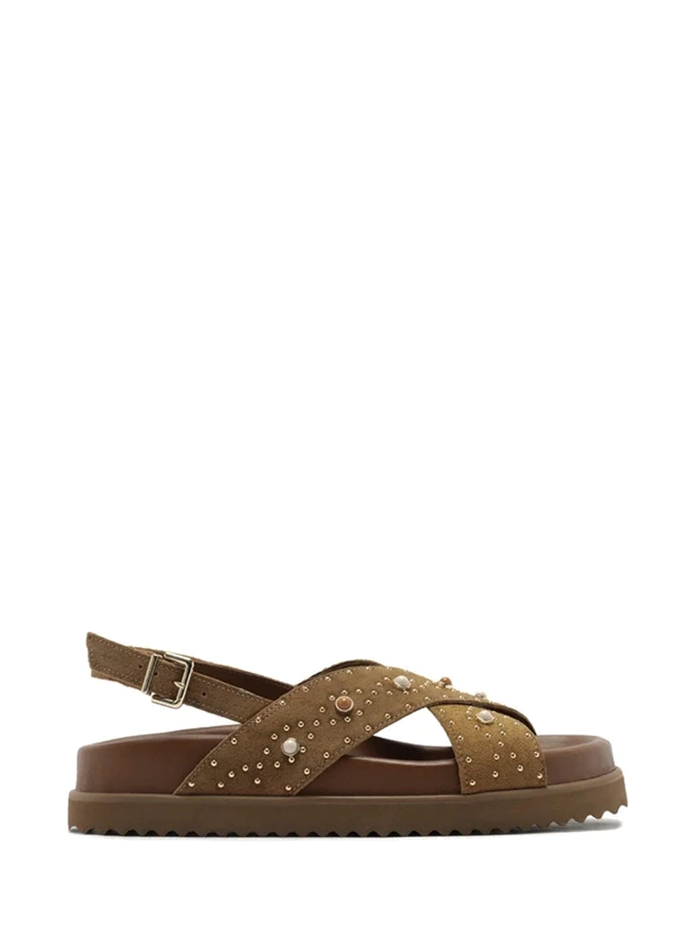 Sandali in camoscio marrone e borchie