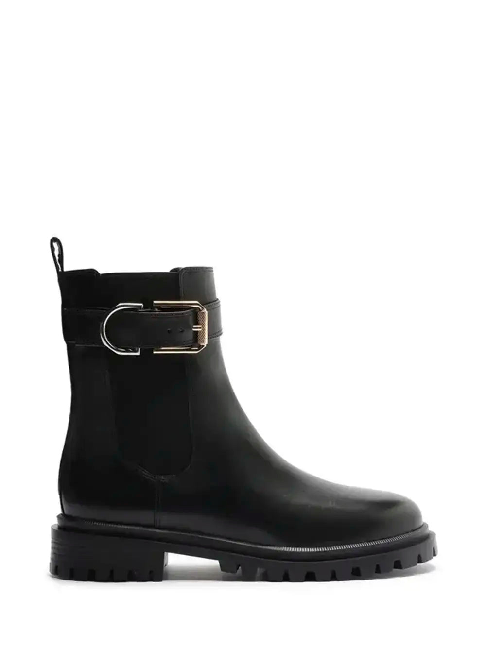 Black Leather Boot with Buckle