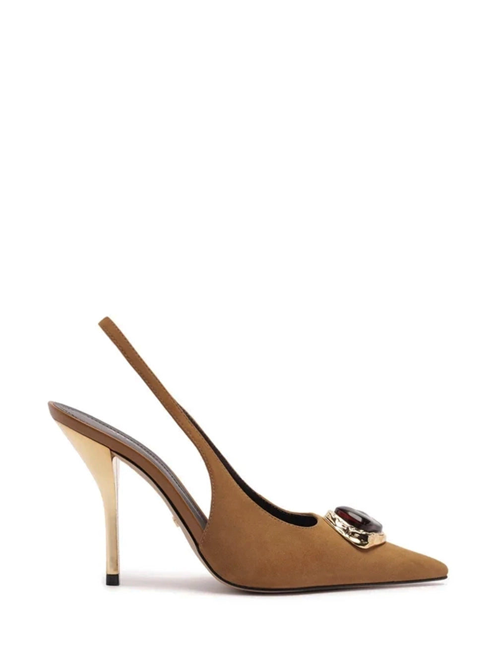 Décolleté in camoscio marrone Slingback con strass