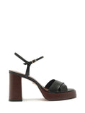 Sandalo Nero in Pelle con Tacco in Legno