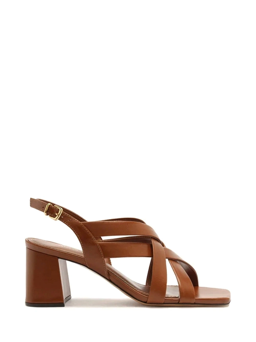 Sandalo in pelle marrone con tacco a blocco