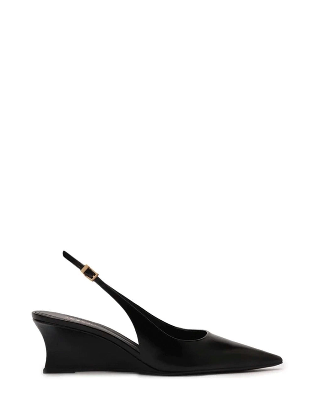 Décolleté Nero in Pelle con Zeppa Bassa