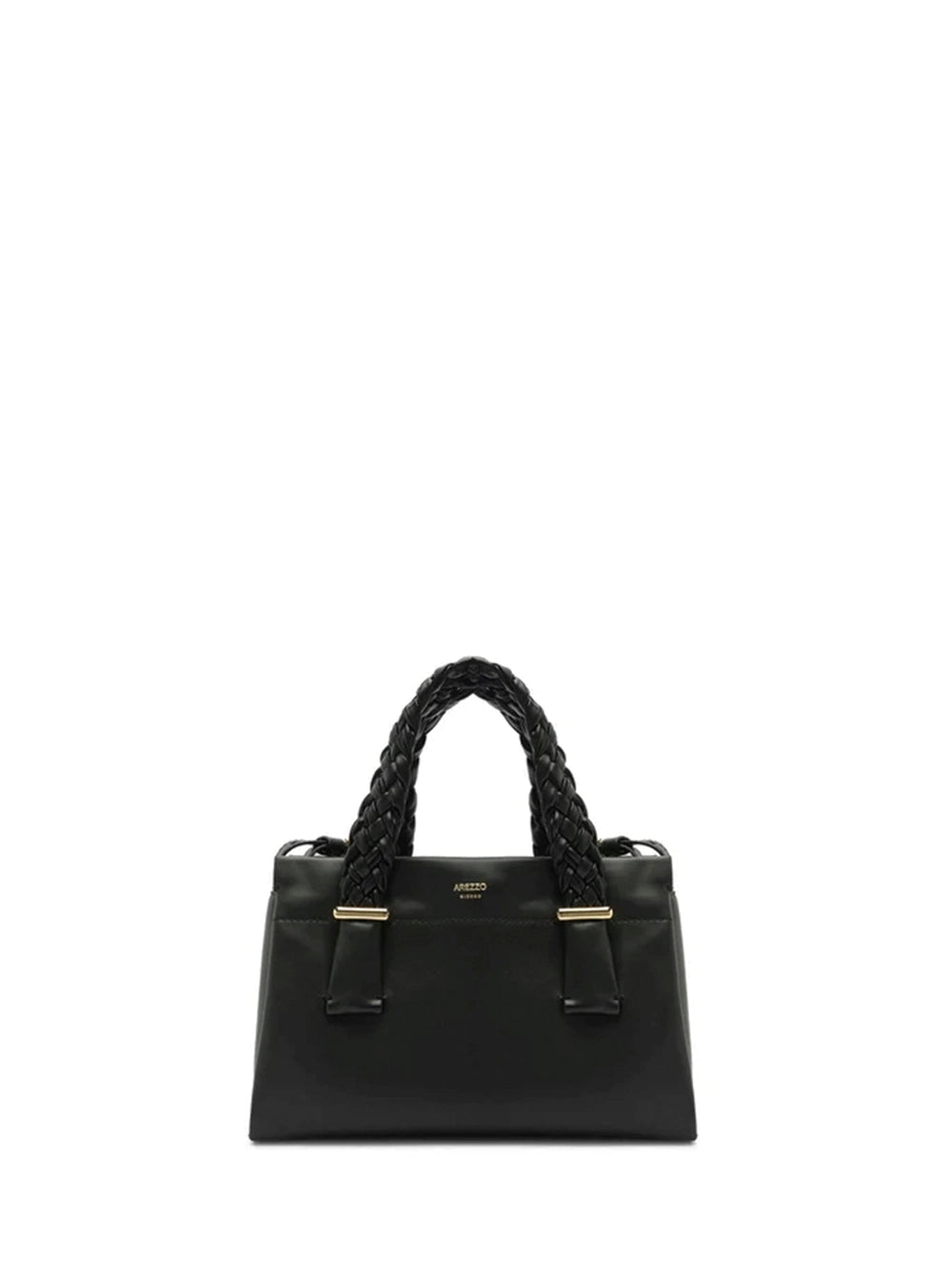 Black Leather Tote Bag with Braided Handles