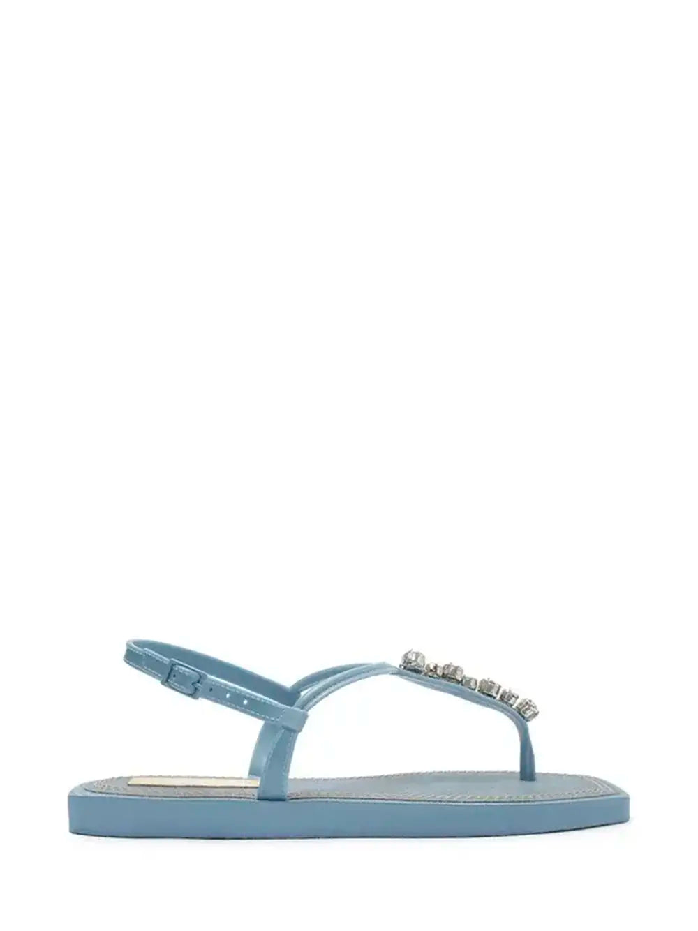 Sandalo in Pelle Blu e Fascetta con Strass
