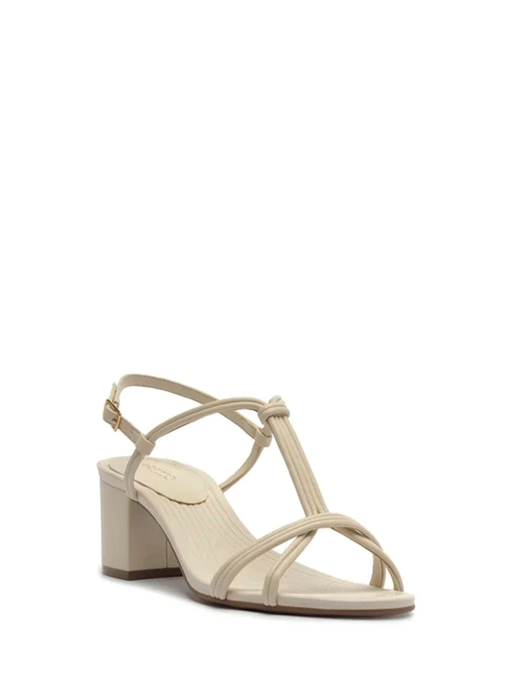 Sandália em Pele Off-White e Tiras com Textura