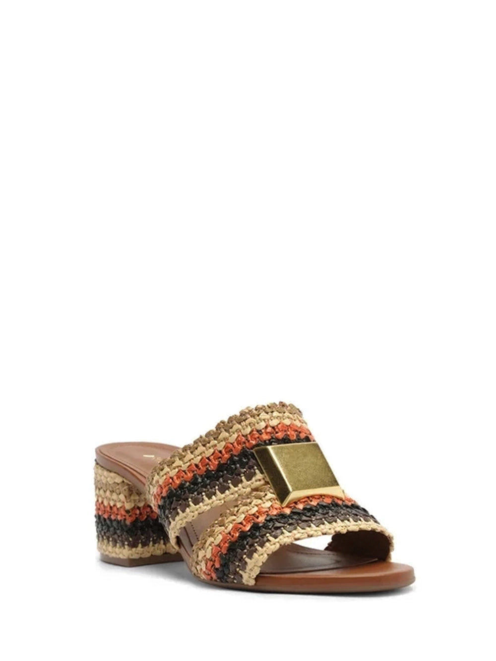 Mules colorate intrecciate con tacco medio