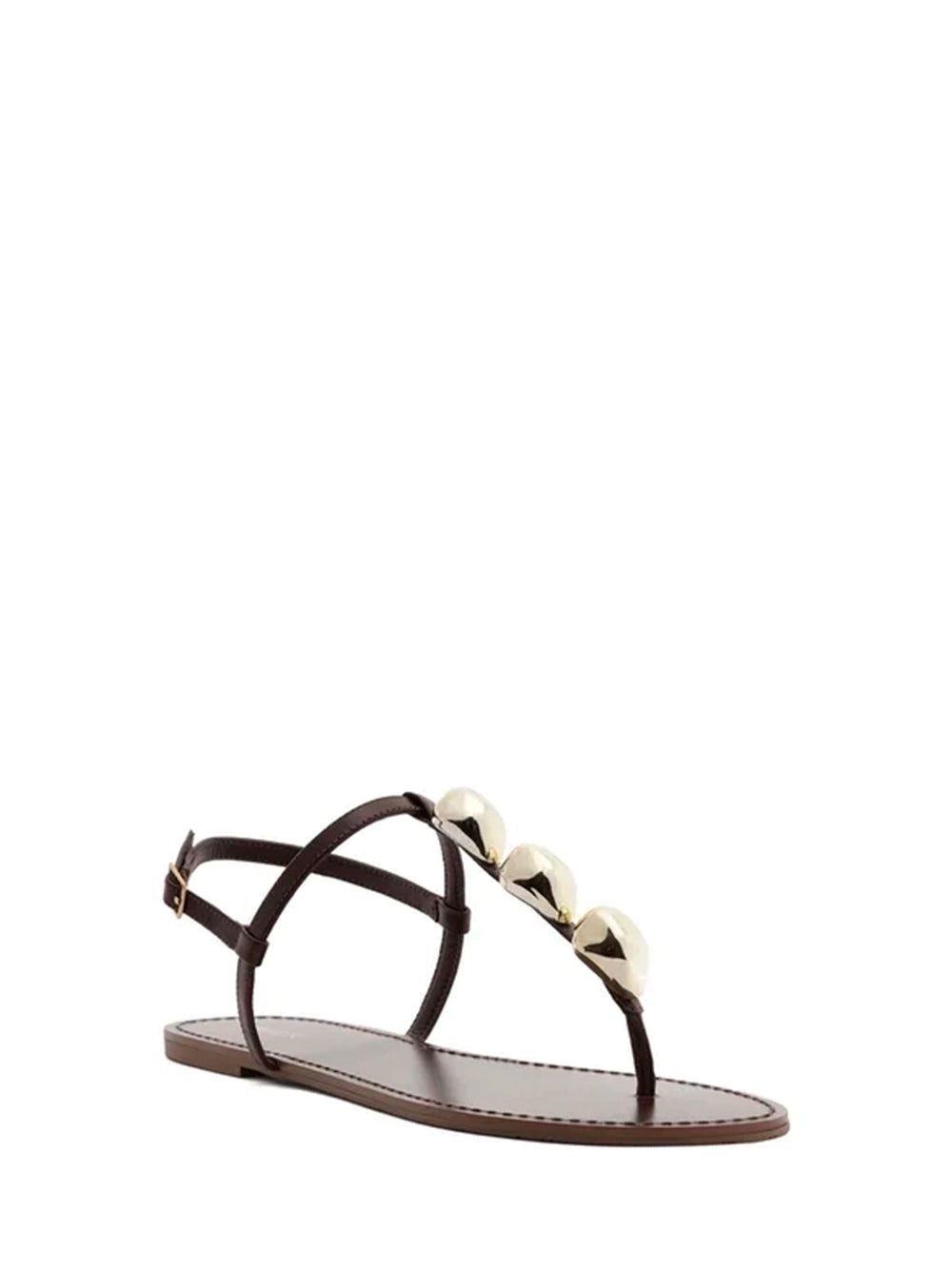 Sandalo in pelle marrone e metalli organici