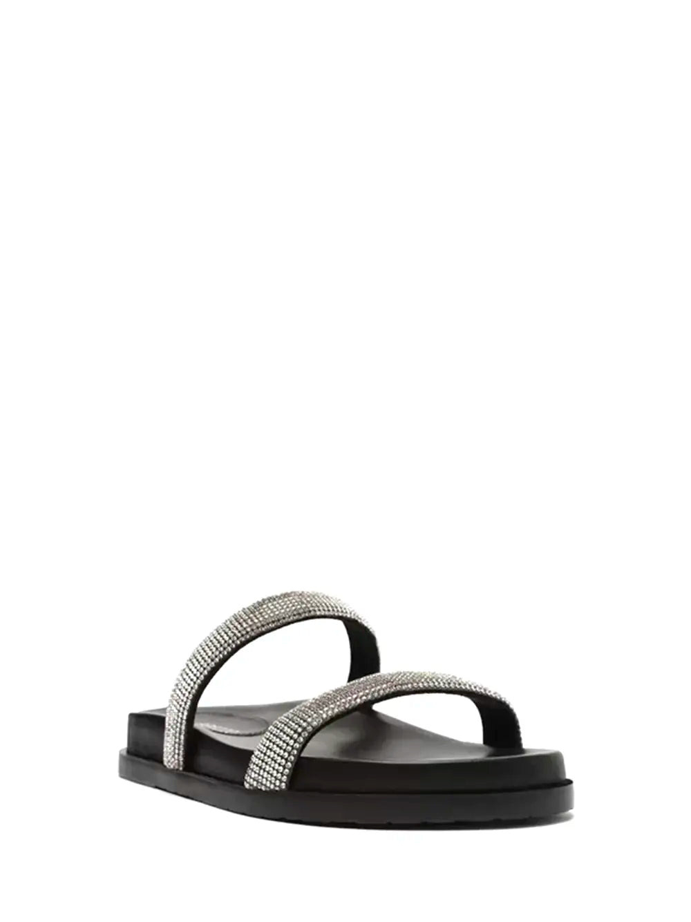 Sandalo Basso Arezzo Nero in Pelle e Fasce con Strass