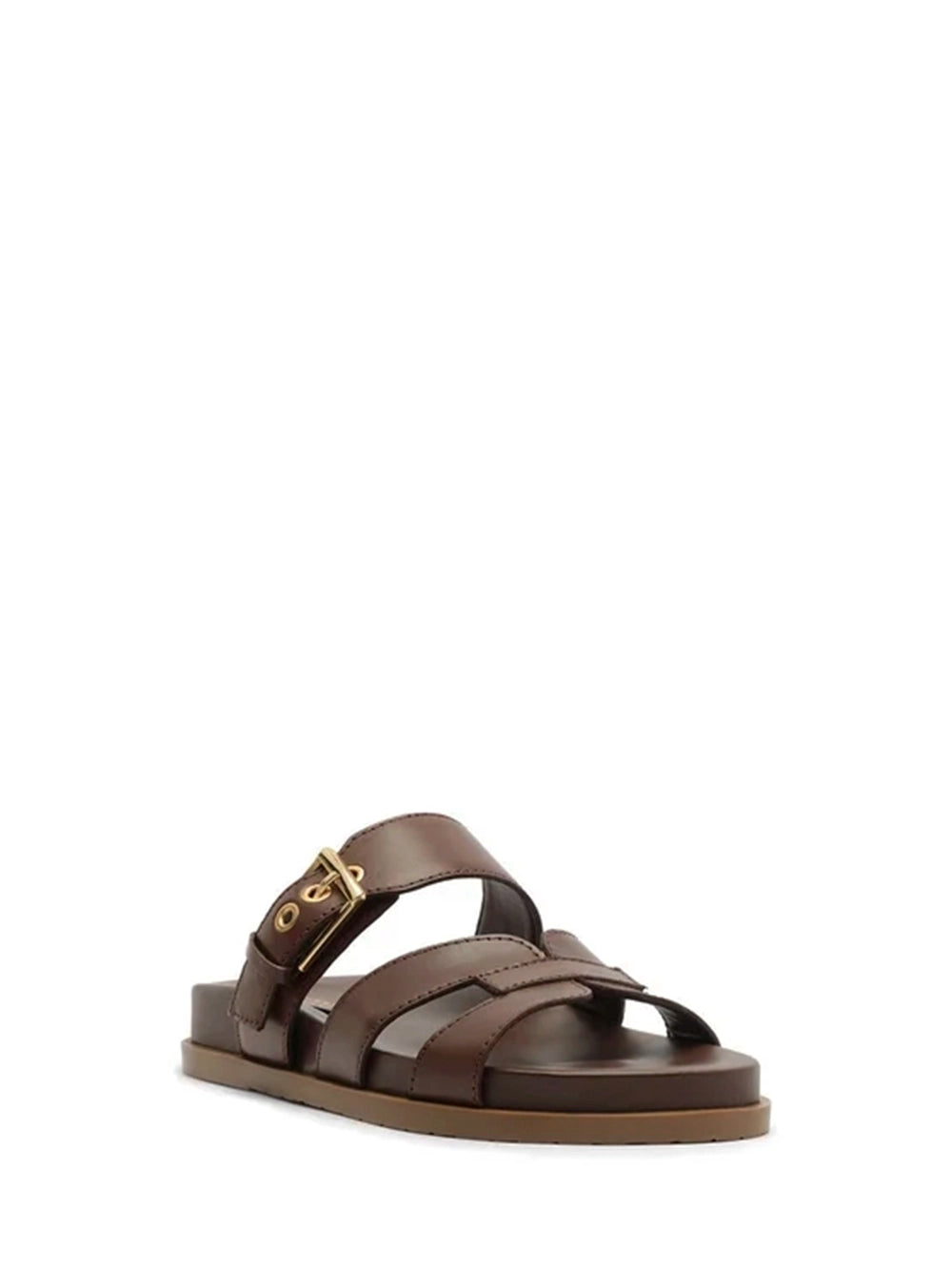 Sandalo in Pelle Marrone Fascia Intagliata Fibbia