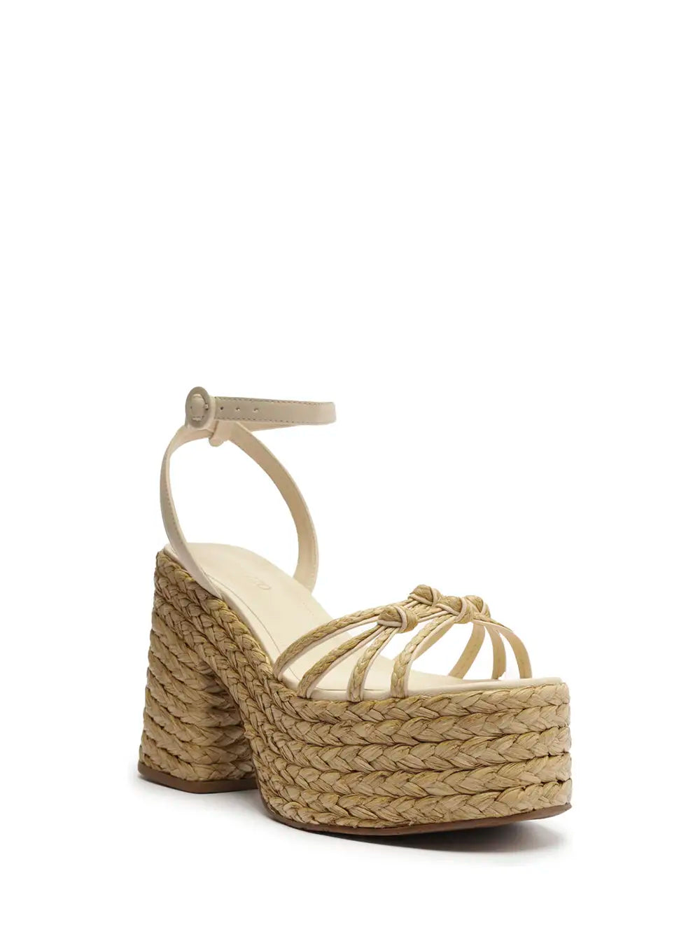 Arezzo White Leather and Raffia Platform Sandals