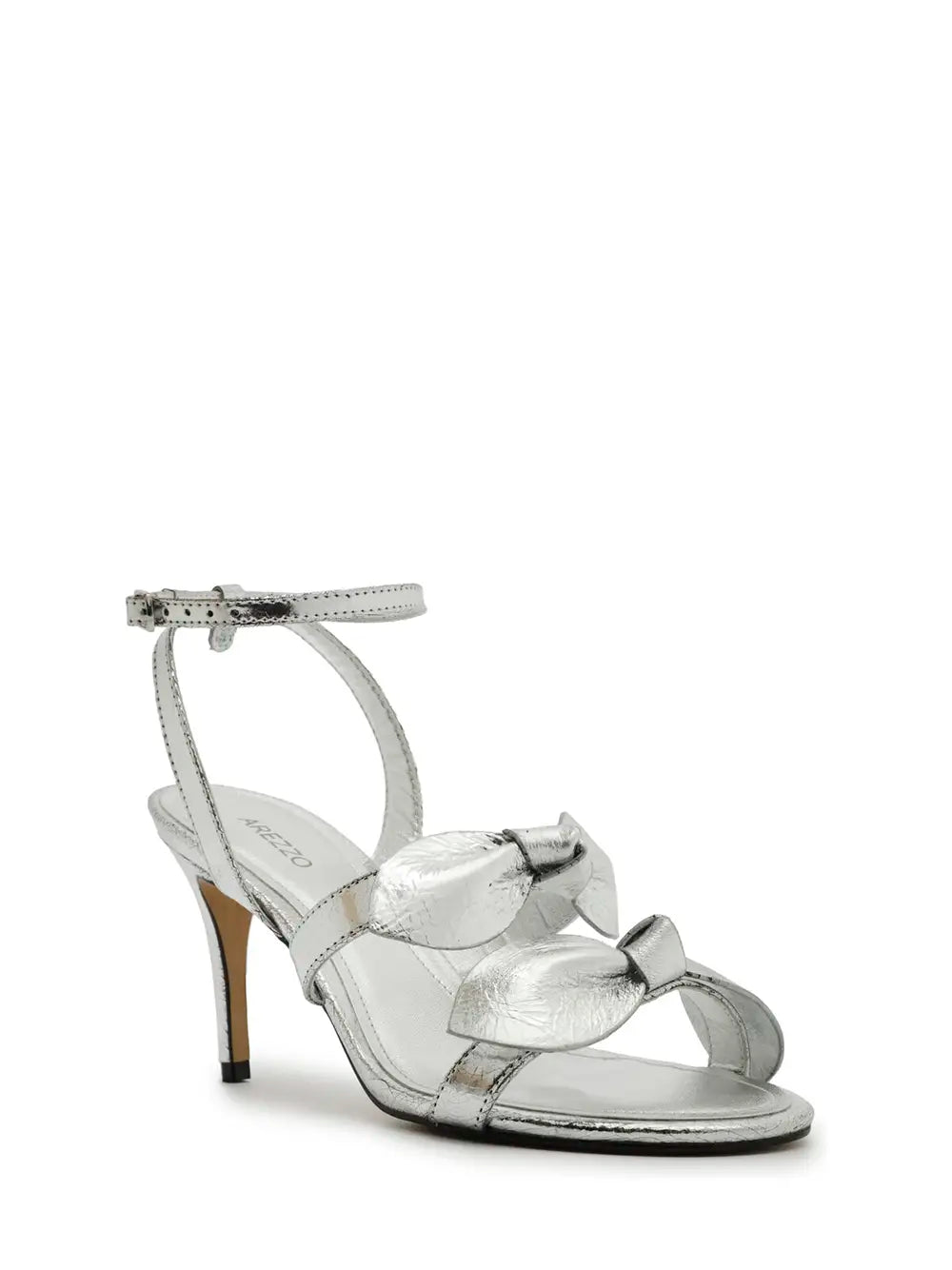 Sandalo Arezzo in pelle argento con fiocco decorativo