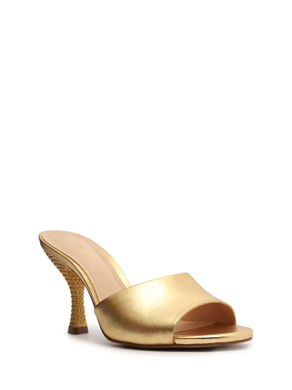Arezzo Gold Leather Sandal with Medium Stiletto Heel