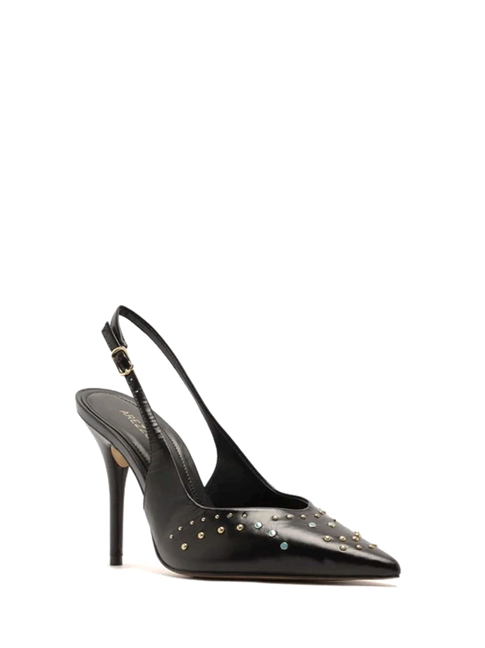 Décolleté nero in pelle con borchie