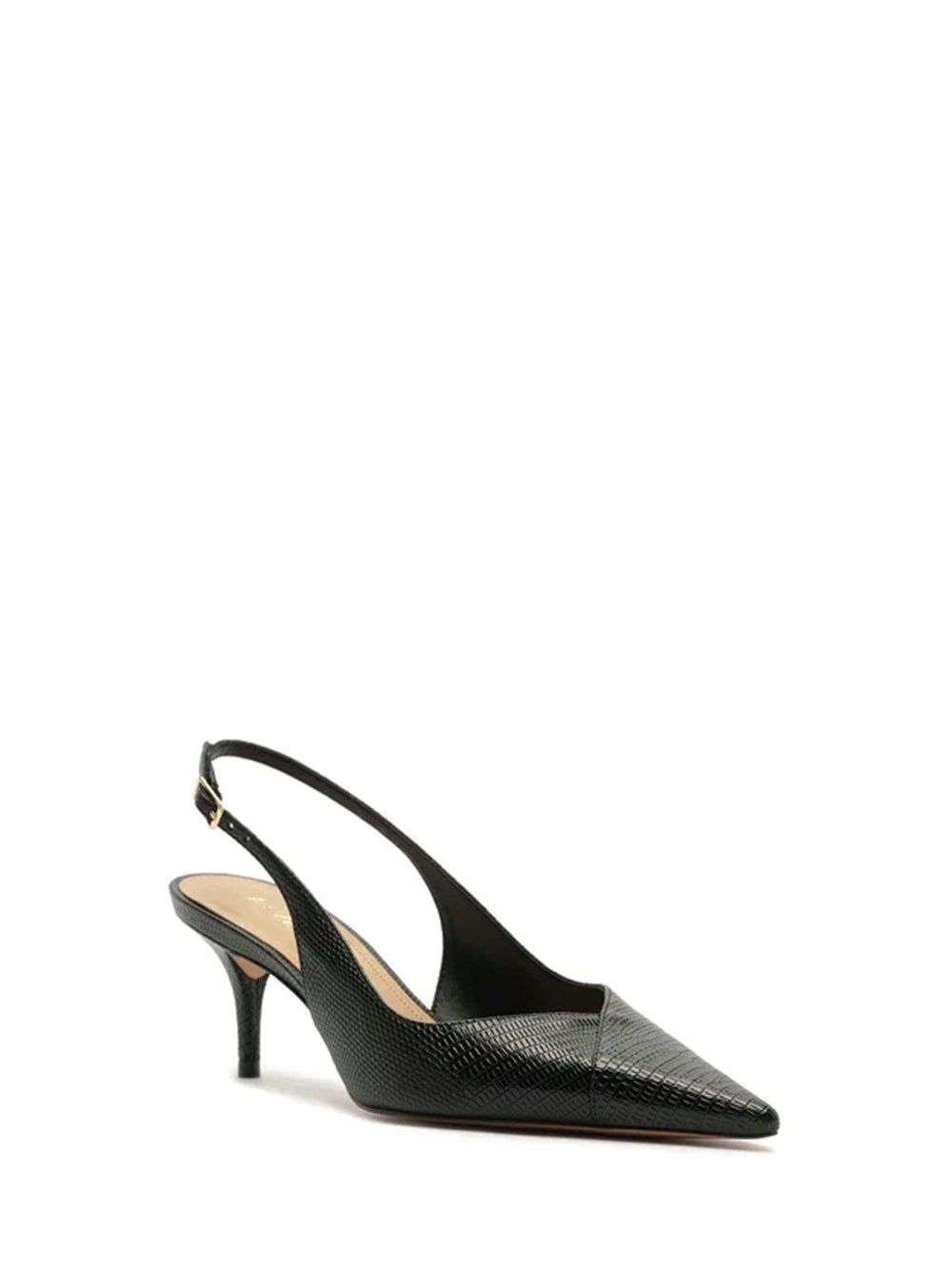 Décolleté nere in pelle con tacco kitten slingback