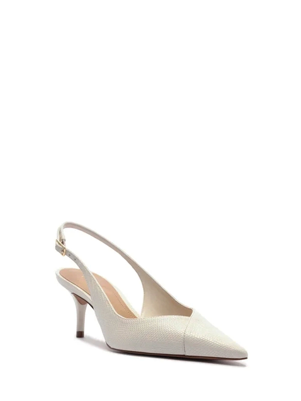 Décolleté in pelle bianca con tacco kitten slingback