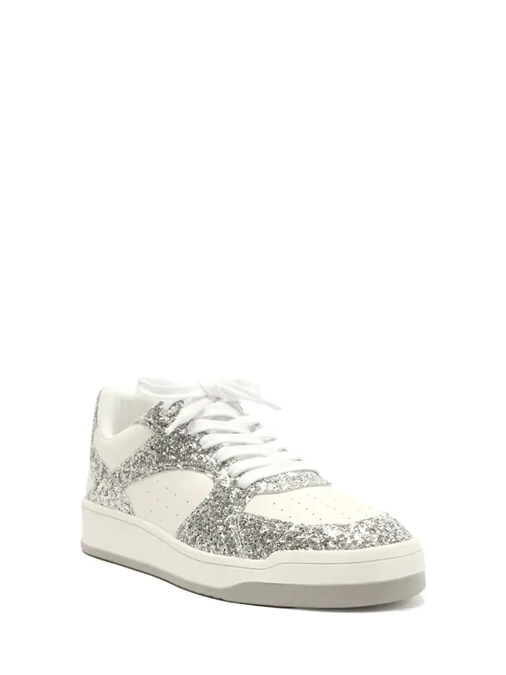 White Leather and Silver Glitter Arezzo Trainers