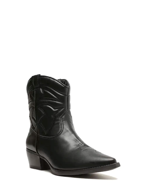 Arezzo Black Leather Western Boot