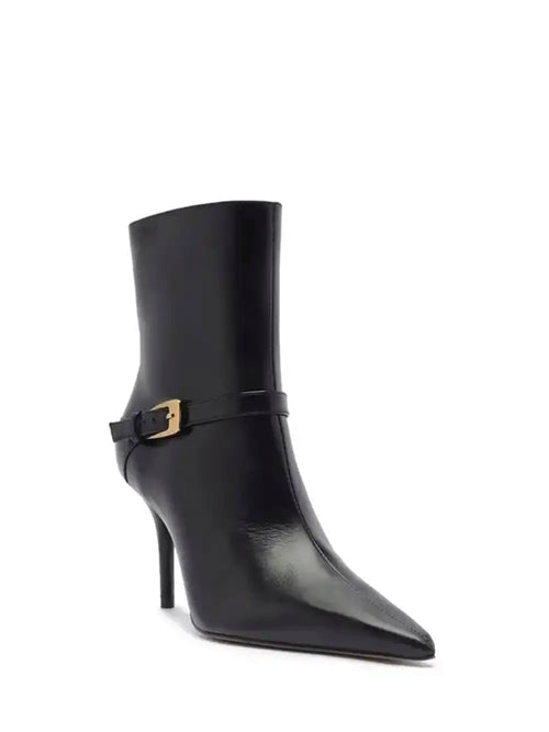 Black Leather Boot with Buckle