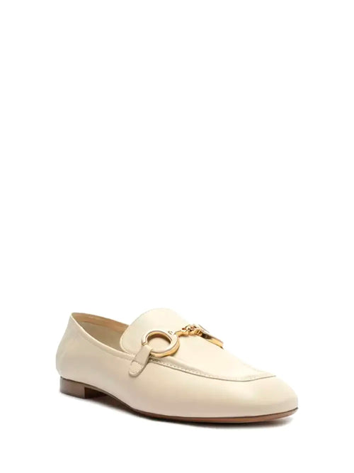 Arezzo White Leather Loafers with Gold Detail