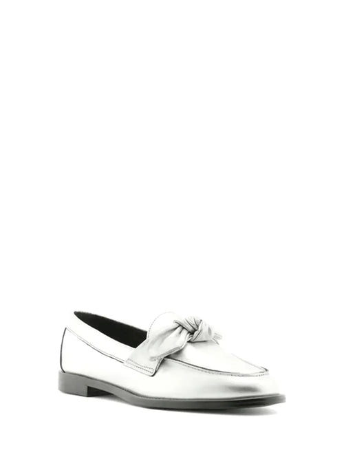 Silver Arezzo Leather Loafers with Bow
