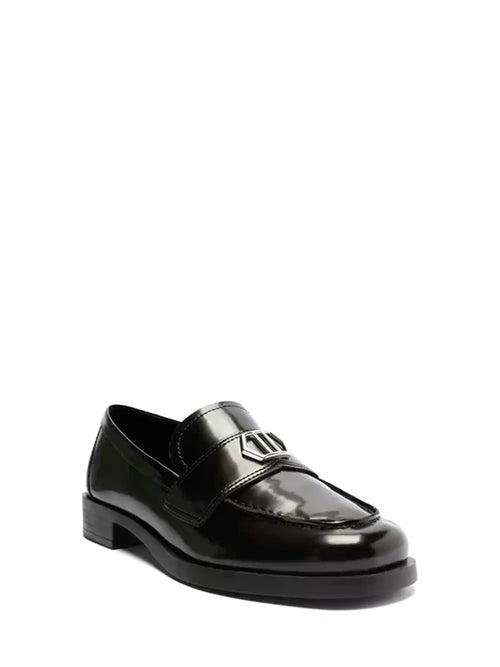 Arezzo Black Leather Loafers with Silver Detail