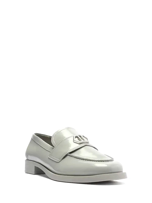 Arezzo Grey Leather Loafers with Silver Detail