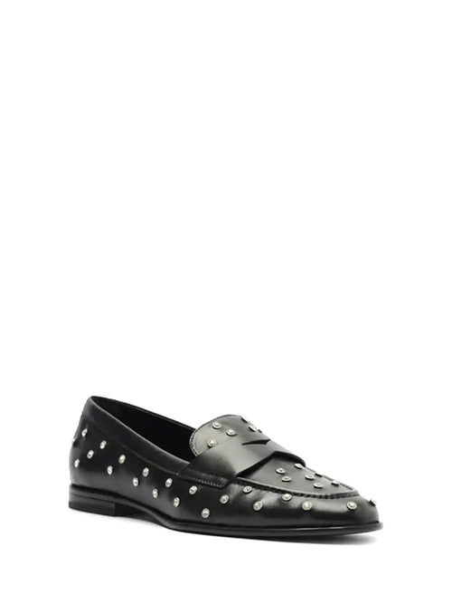 Black Arezzo Leather Loafers with Studs