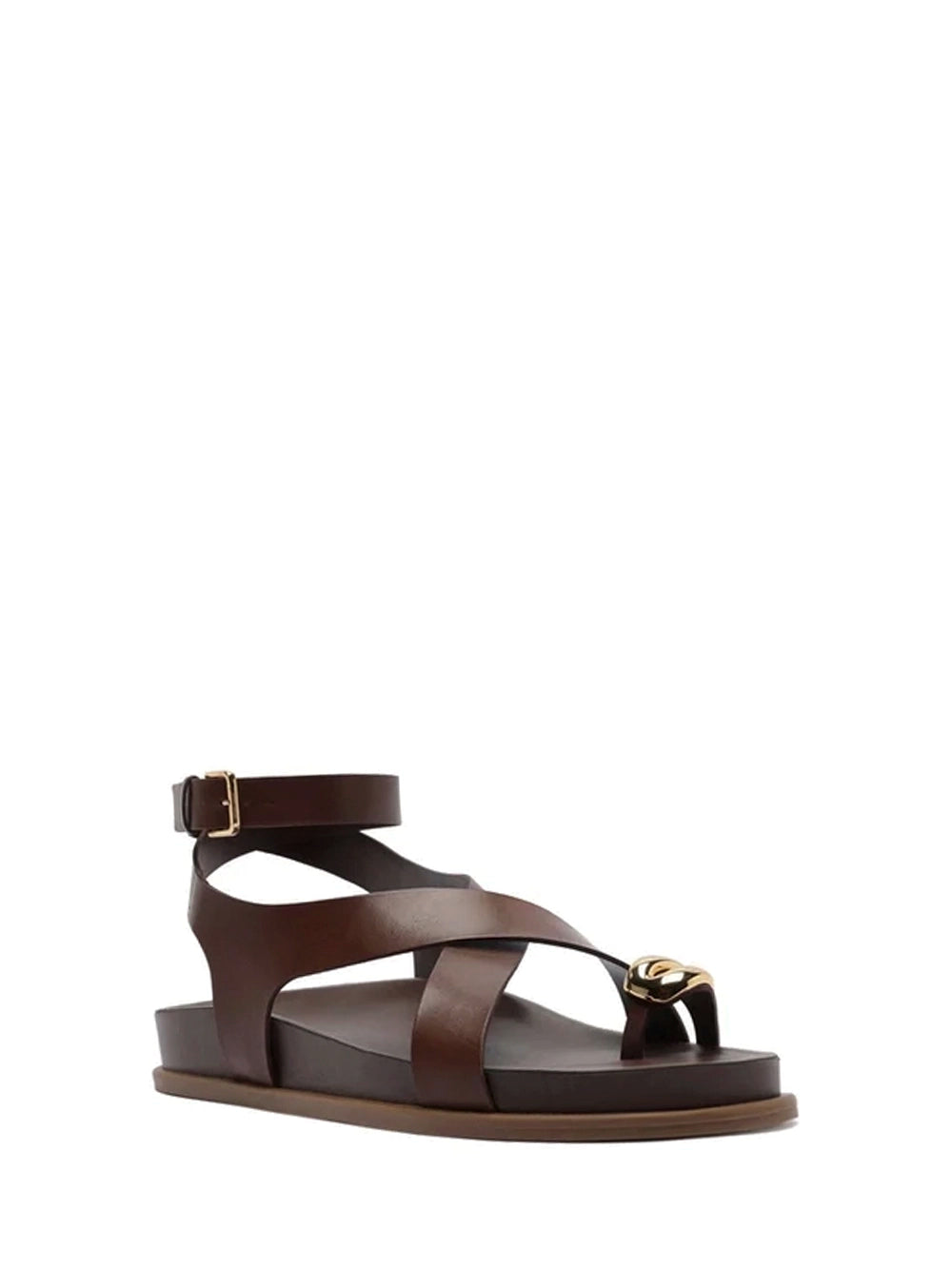 Sandalo in pelle marrone e metallo