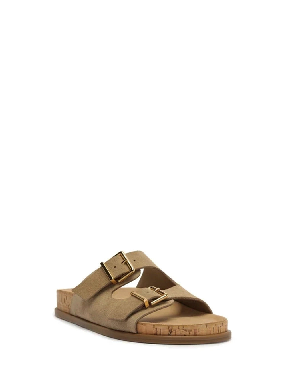 Sandalo in camoscio beige e fibbie